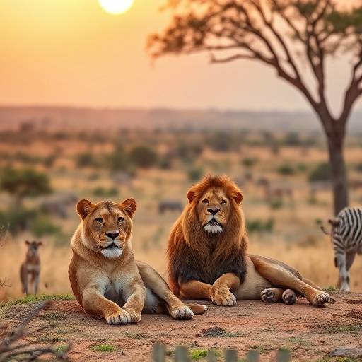 A pride of lions lounging in the African savanna of Kruger National Park