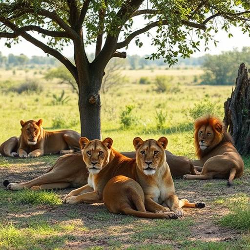 A pride of lions resting in the shade of a tree in Kruger National Park