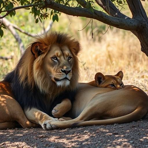 Close-up of a lion resting in the shade of a tree in Kruger National Park.