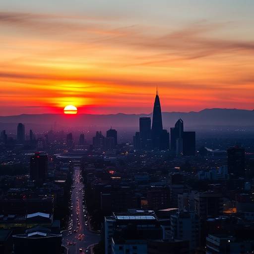 Johannesburg skyline at sunset with modern buildings and vibrant city lights
